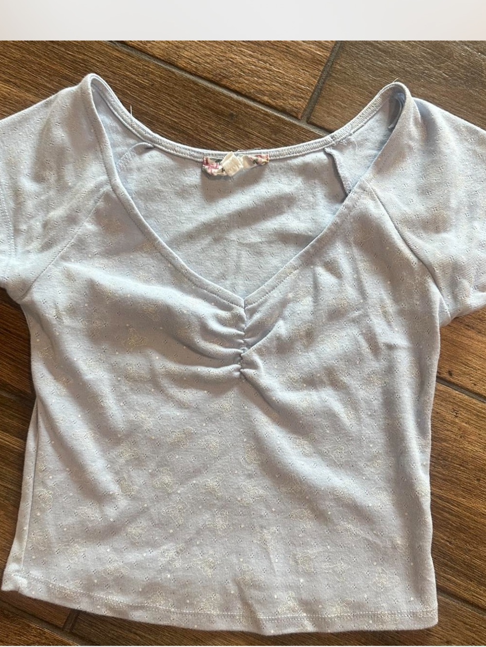 Pink Republic Light Lavender V-Neck Ruched Short Sleeve Top